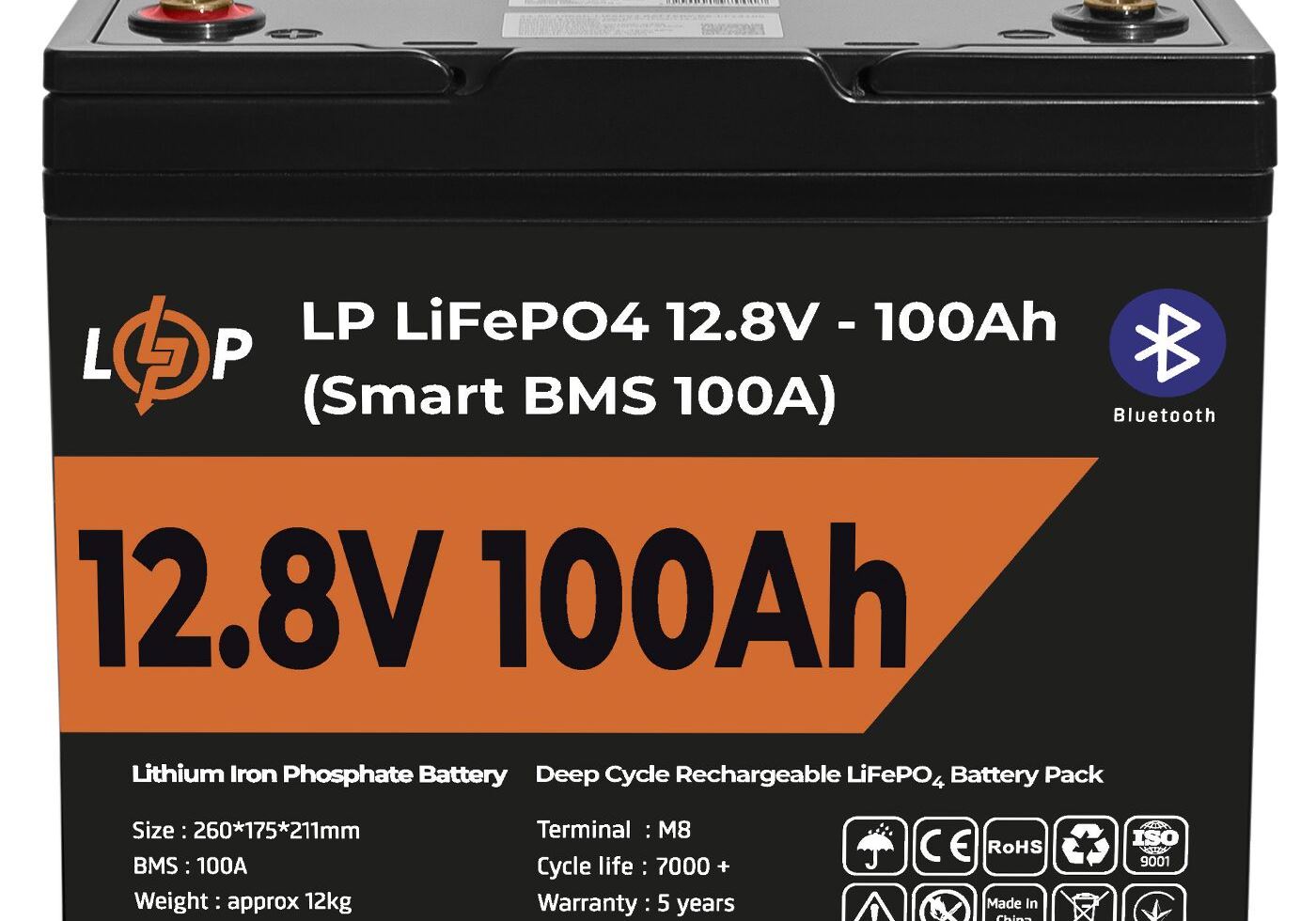Акумулятор LP LiFePO4 12V (12,8V) - 100 Ah (1280Wh) (Smart BMS 100А) з BT пластик