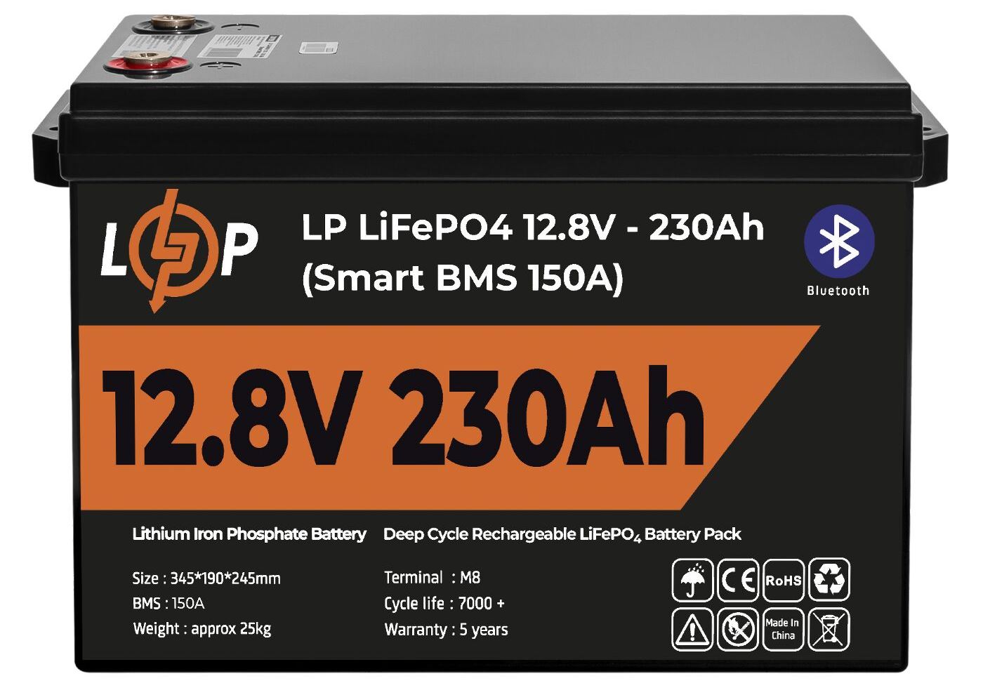 Акумулятор LP LiFePO4 12V (12,8V) - 230 Ah (2944Wh) (Smart BMS 150А) з BT пластик
