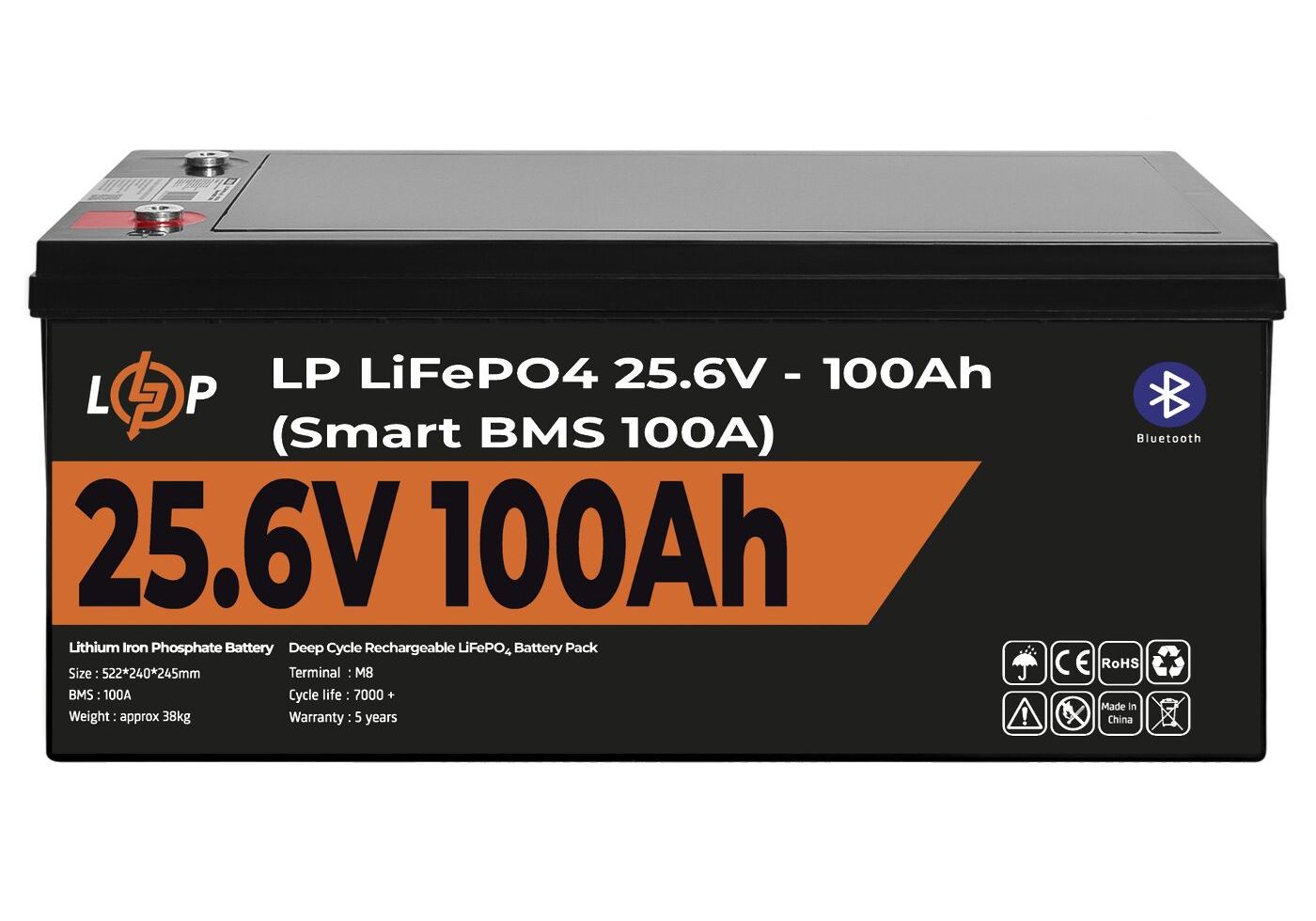 Акумулятор LP LiFePO4 24V (25,6V) - 100 Ah (2560Wh) (Smart BMS 100А) з BT пластик