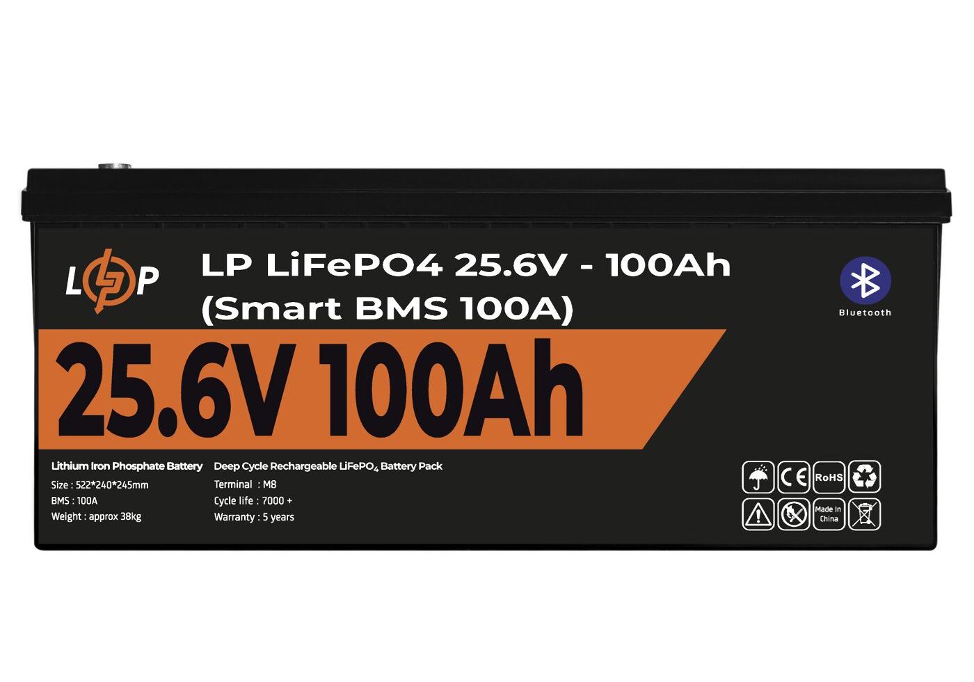 Акумулятор LP LiFePO4 24V (25,6V) - 100 Ah (2560Wh) (Smart BMS 100А) з BT пластик