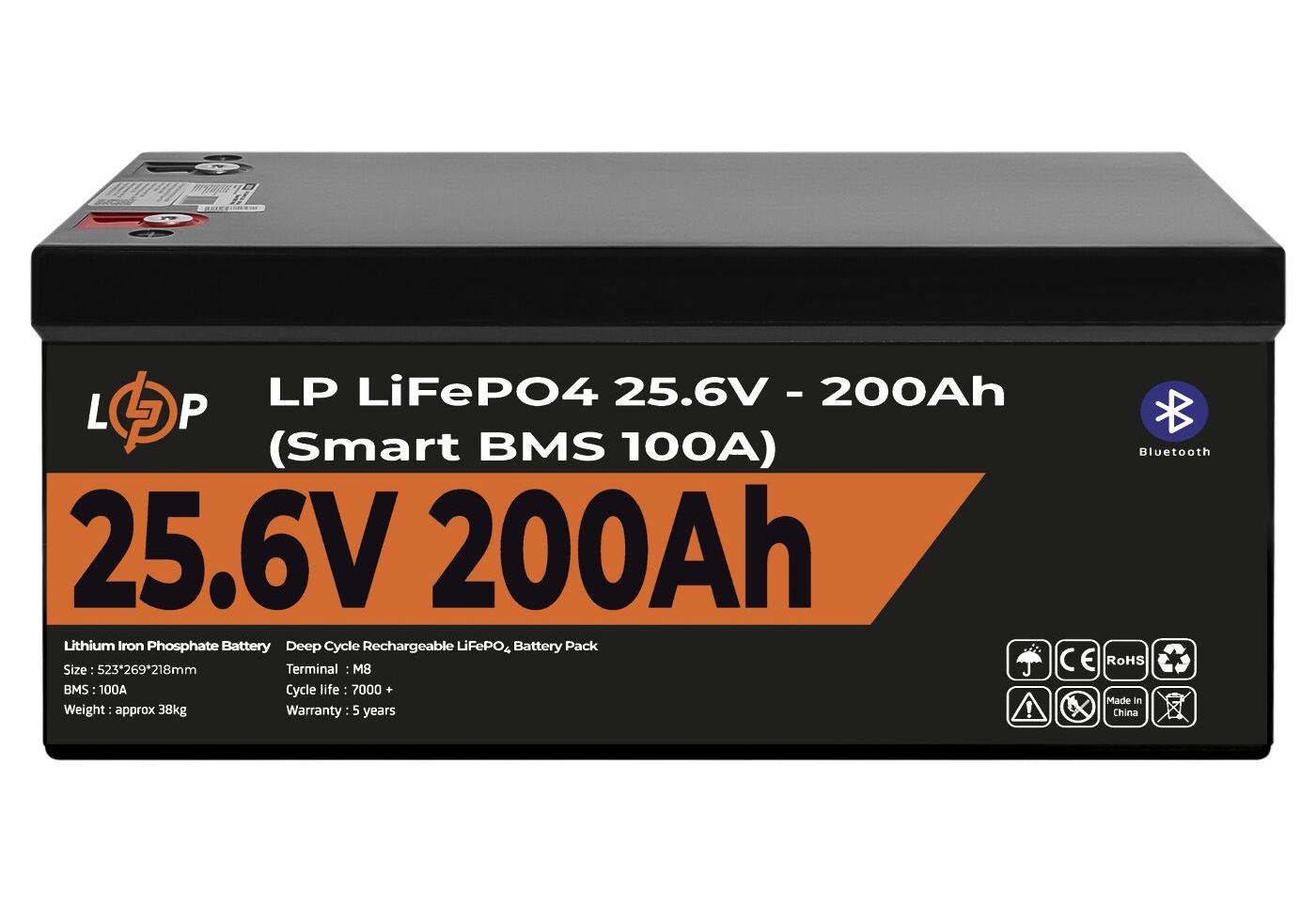 Акумулятор LP LiFePO4 24V (25,6V) - 200 Ah (5120Wh) (Smart BMS 100А) з BT пластик