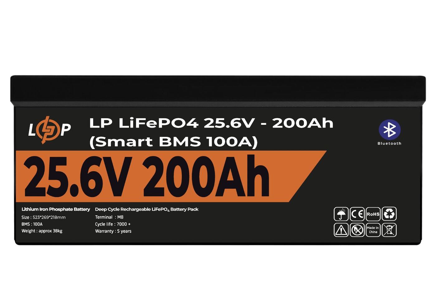 Акумулятор LP LiFePO4 24V (25,6V) - 200 Ah (5120Wh) (Smart BMS 100А) з BT пластик