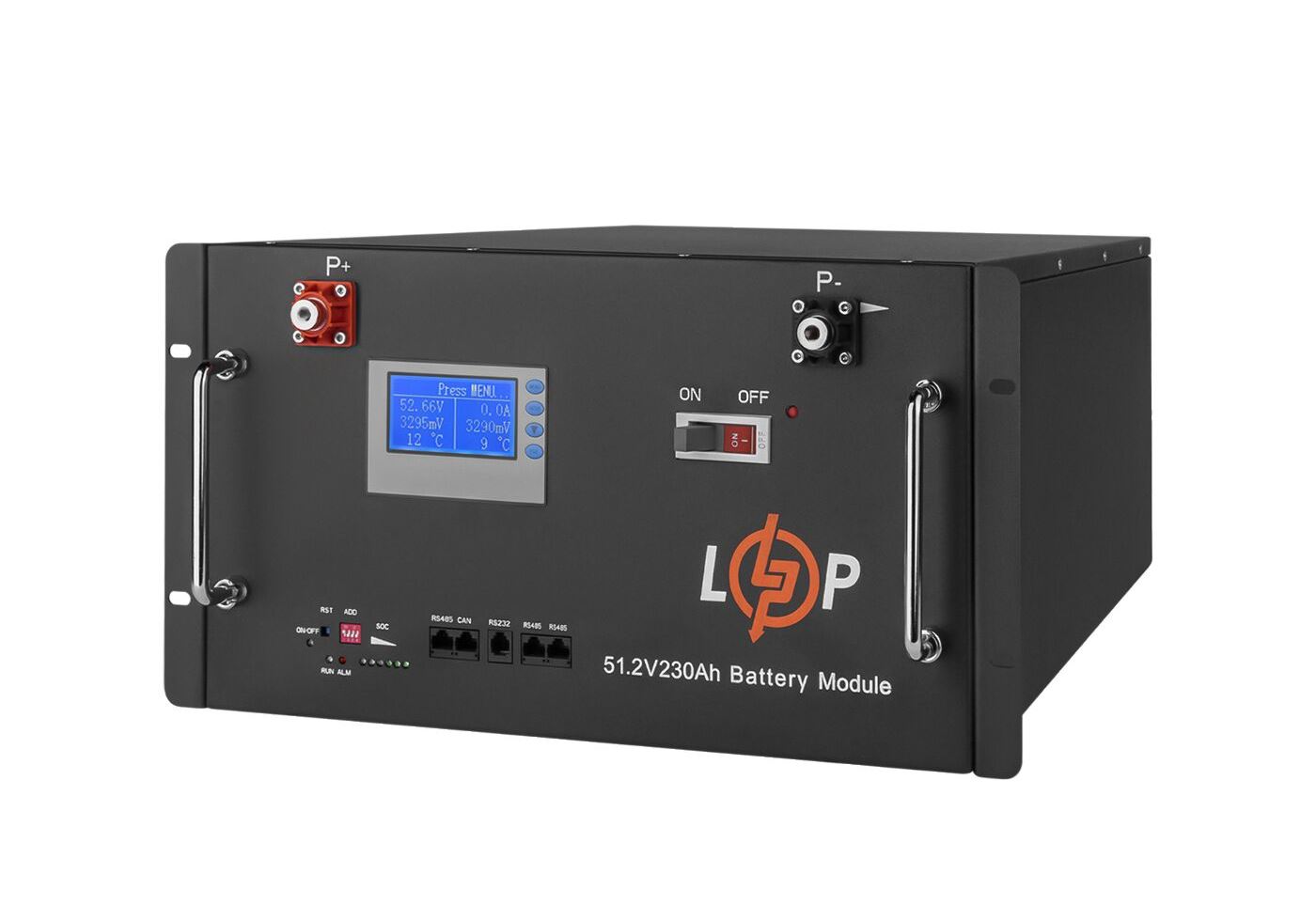 Акумулятор LP LiFePO4 48V (51,2V) - 230 Ah (11776Wh) (Smart BMS 200A) з LCD RM RS485/CAN