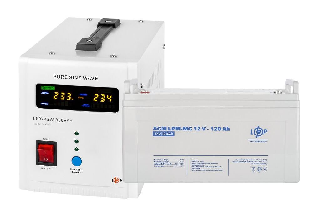 Комплект резервного живлення LogicPower ДБЖ + мультигелева батарея (UPS 800 + АКБ MG 1440W)