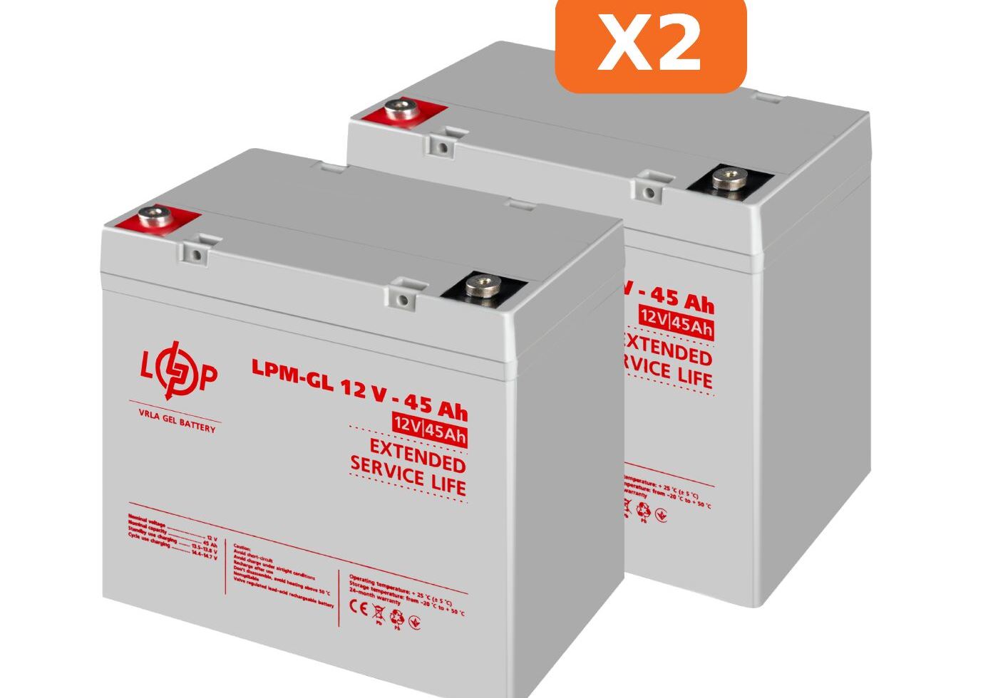 Комплект із двох акумуляторних гелевих батарей для ДБЖ 12V 90Ah (45Ah + 45Ah) 1080Wh