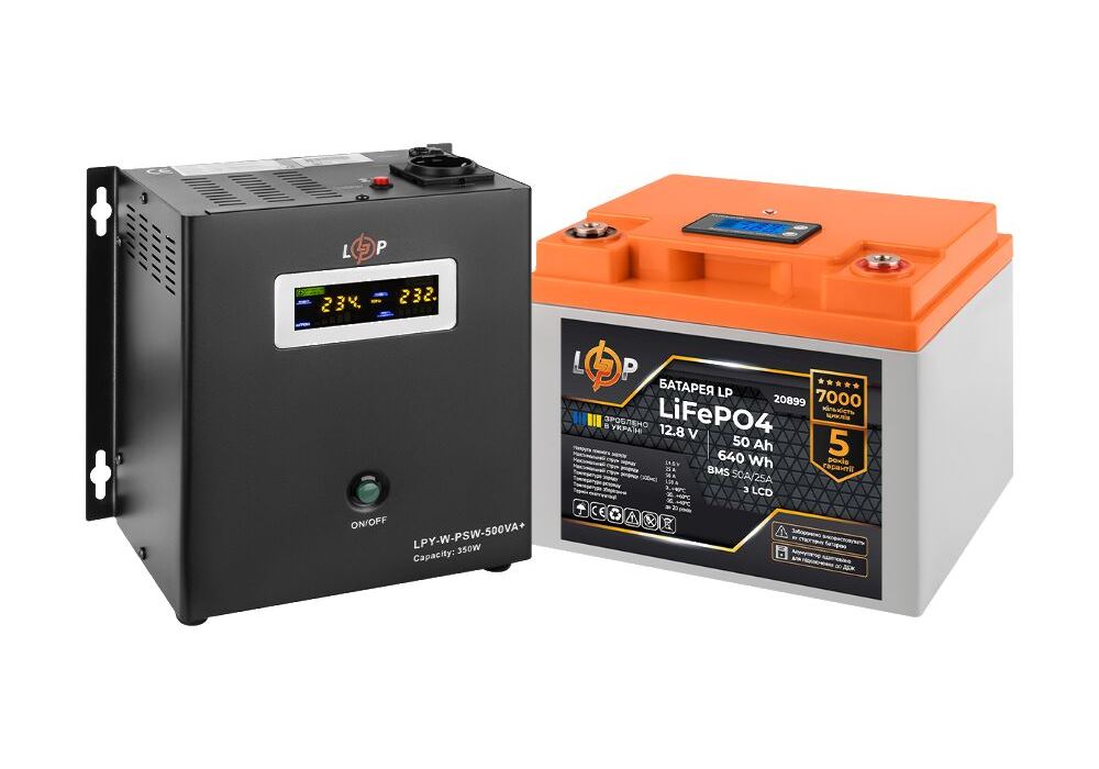 Комплект резервного живлення LP (LogicPower) ДБЖ + літієва (LiFePO4) батарея (UPS W500+ АКБ LiFePO4 640Wh)