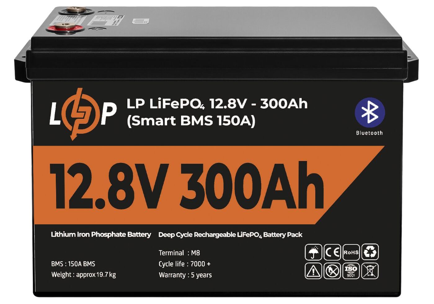 Акумулятор LP LiFePO4 12,8V - 300 Ah (3840Wh) (Smart BMS 200А) з BT пластик
