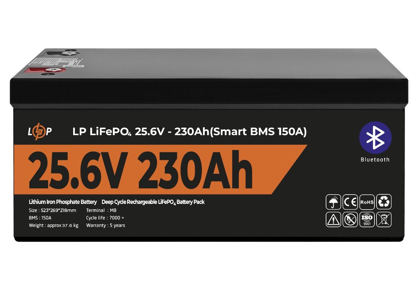 Акумулятор LP LiFePO4 25,6V - 230 Ah (5888Wh) (Smart BMS 150А) з BT пластик