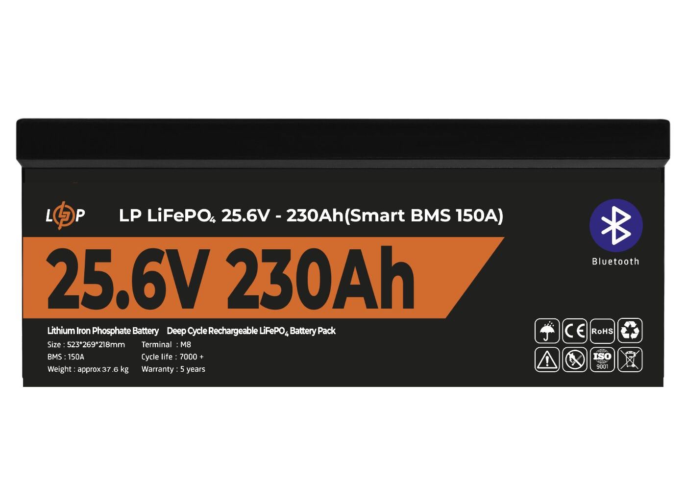 Акумулятор LP LiFePO4 25,6V - 230 Ah (5888Wh) (Smart BMS 150А) з BT пластик