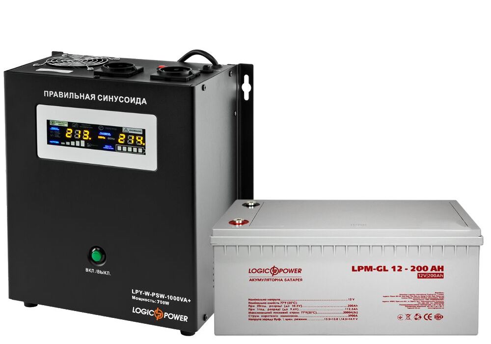 Комплект резервного живлення для котла і теплої підлоги LP (LogicPower) ДБЖ + гелева батарея (UPS W1000VA + АКБ GL 2400W)