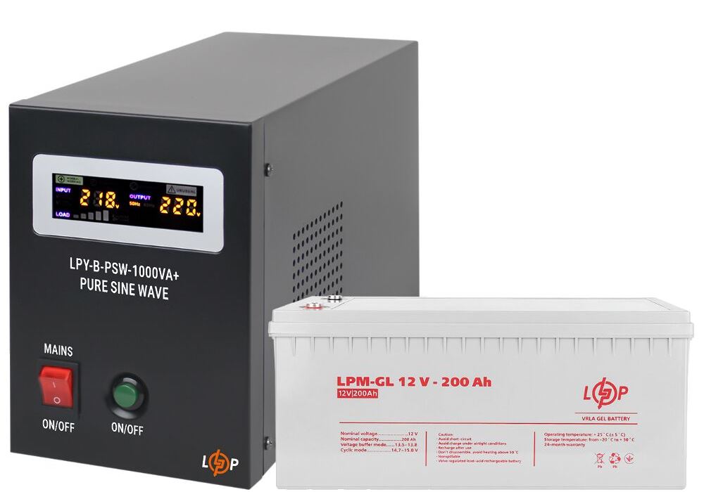 Комплект резервного живлення для котла і теплої підлоги LP (LogicPower) ДБЖ + гелева батарея (UPS B1000VA + АКБ GL 2400W)