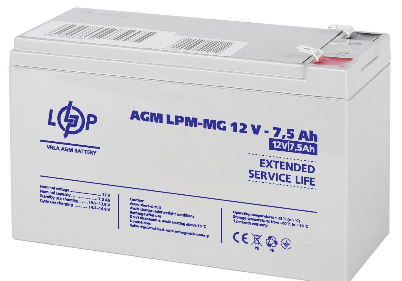 Акумулятор мультигелевий LPM-MG 12V - 7.5 Ah