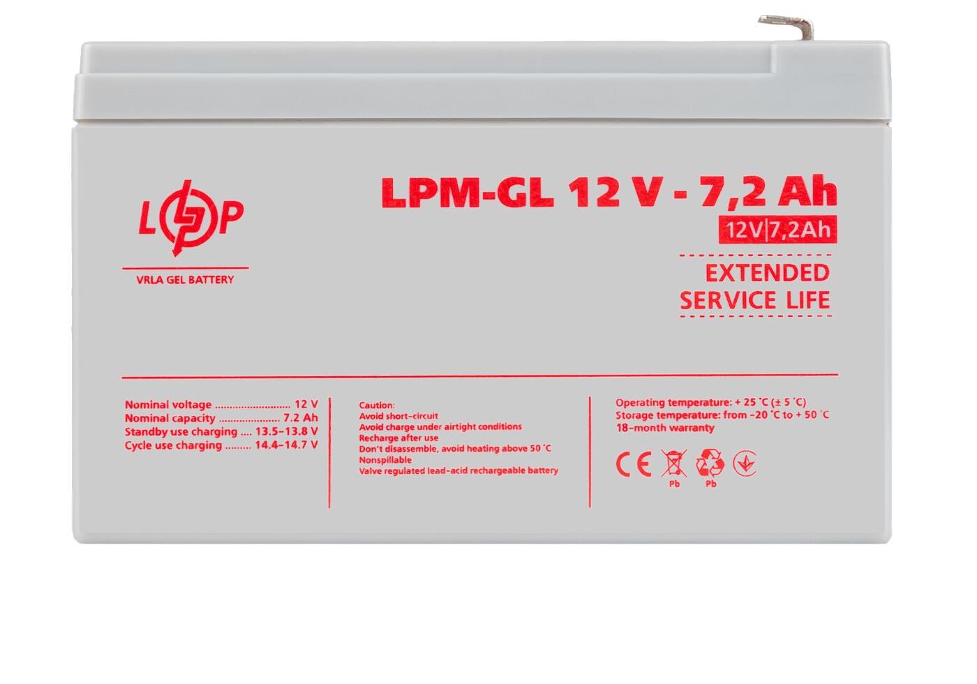 Акумулятор гелевий LPM-GL 12V - 7.2 Ah