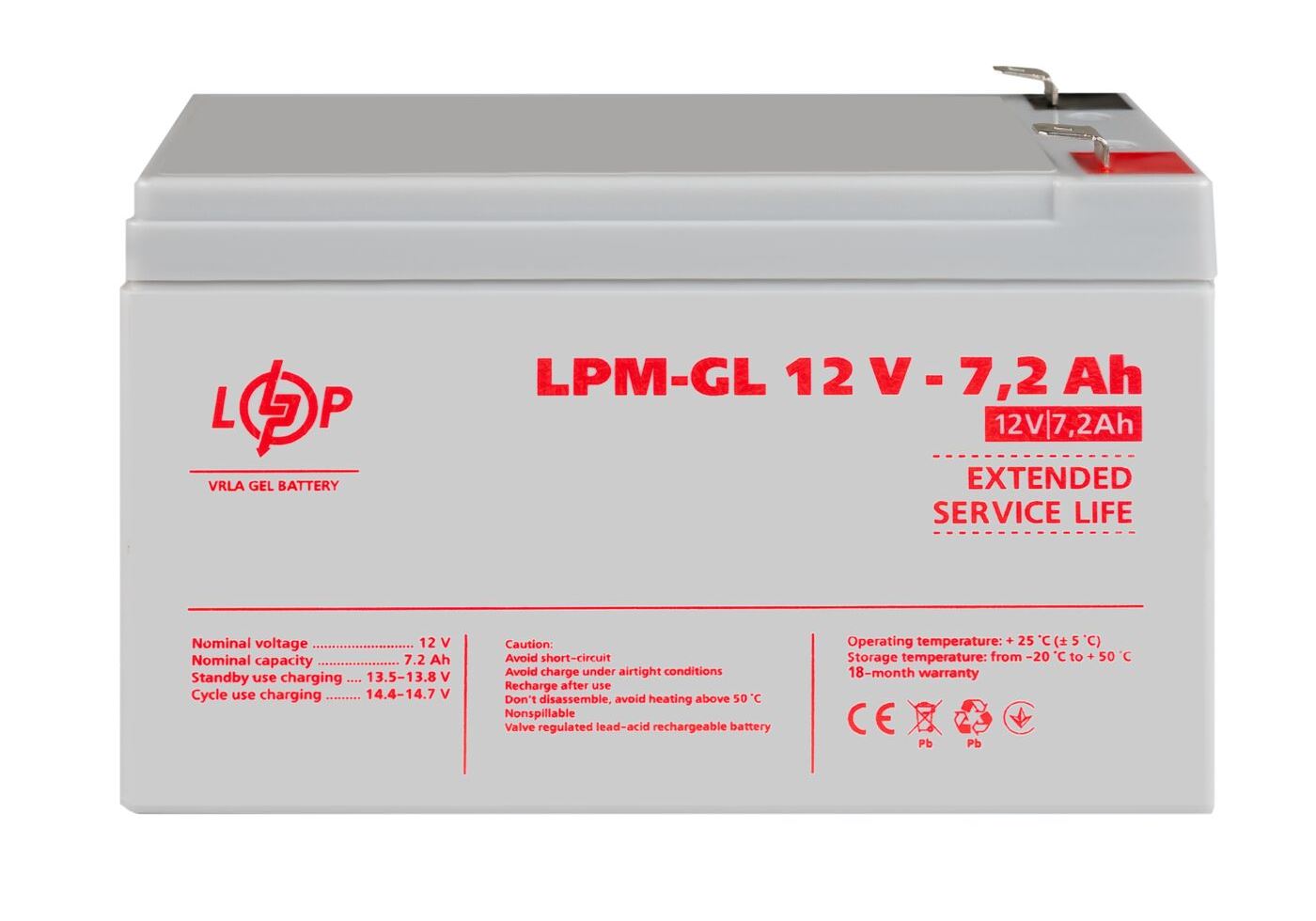 Акумулятор гелевий LPM-GL 12V - 7.2 Ah