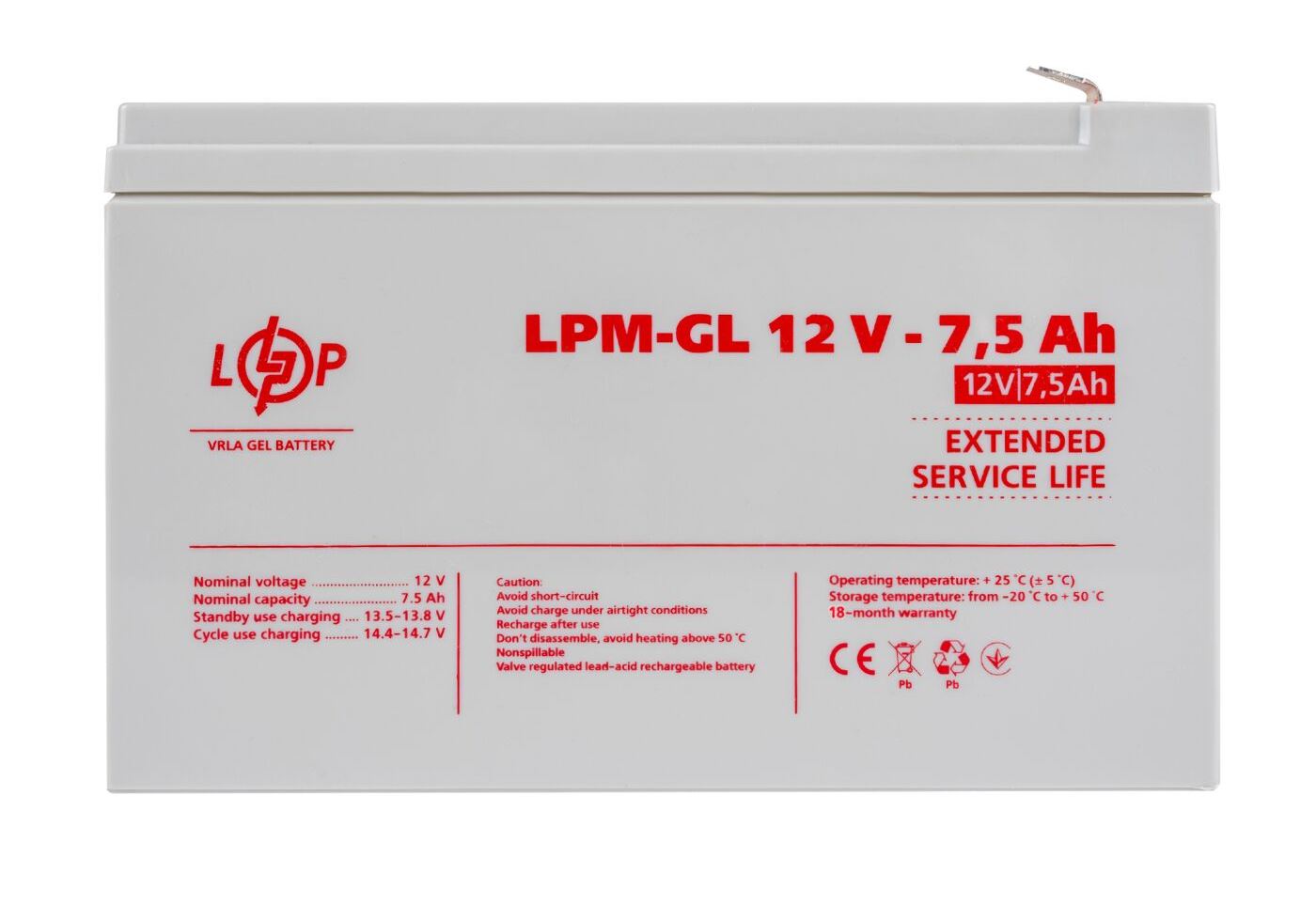 Акумулятор гелевий LPM-GL 12V - 7.5 Ah