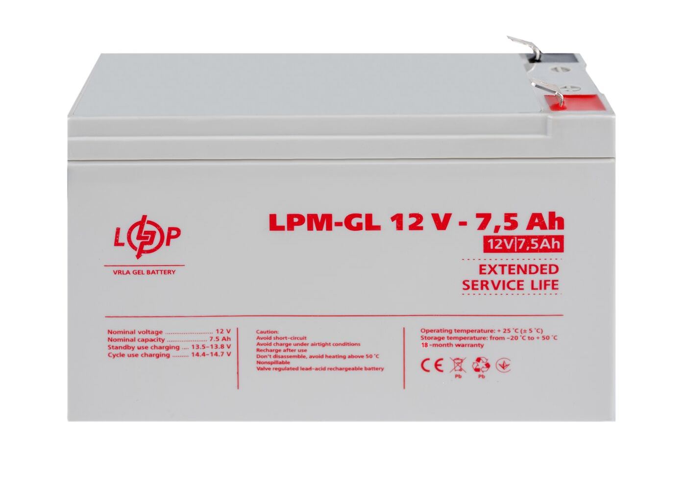 Акумулятор гелевий LPM-GL 12V - 7.5 Ah